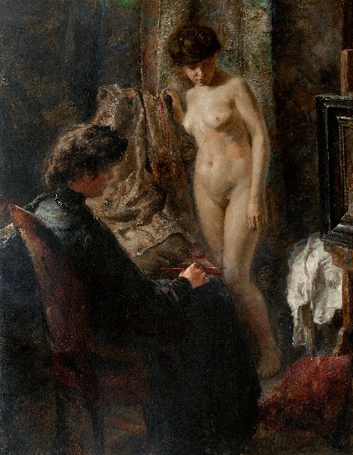 Albert Roelofs | De schilderes, olieverf op doek, 144,5 x 112,5 cm, gesigneerd r.o. en te dateren 1906