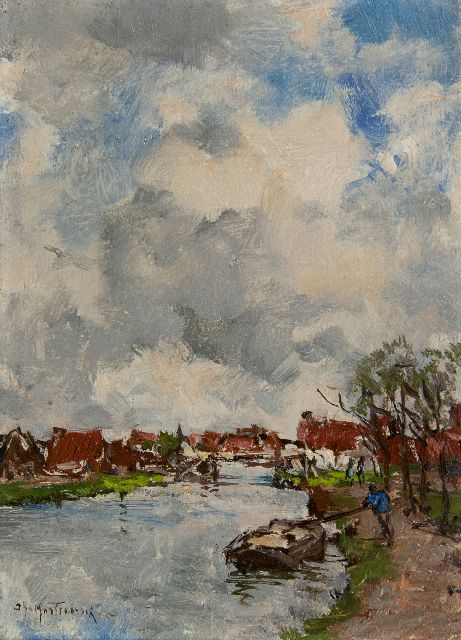 Johan Hendrik van Mastenbroek | Trekvaart, olieverf op paneel, 16,0 x 11,8 cm, gesigneerd l.o.