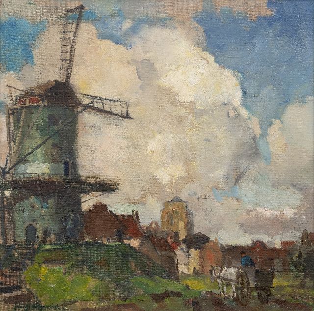 Frans Langeveld | Gezicht op Zierikzee met de Dikke Toren, olieverf op doek, 40,1 x 40,1 cm, gesigneerd l.o.