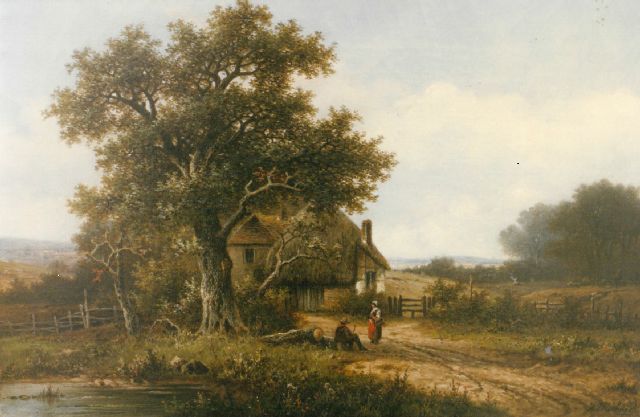 Hendrik Pieter Koekkoek | Bij de boerderij, olieverf op doek, 30,5 x 45,5 cm, gesigneerd r.o.