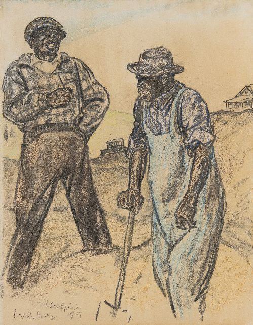 Sluiter J.W.  | Grondwerkers, Philadelphia, tekening op papier 46,6 x 36,3 cm, gesigneerd l.o. en gedateerd 1927