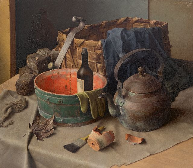 Jan van Tongeren | Stilleven met mand, olieverf op doek, 65,2 x 75,2 cm, gesigneerd r.b. en gedateerd 1947