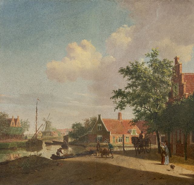 Toorenburgh G.  | Bedrijvigheid bij een Hollandse dorpsvaart, olieverf op paneel 42,6 x 44,6 cm, gesigneerd l.o. met initialen en gedateerd 1769