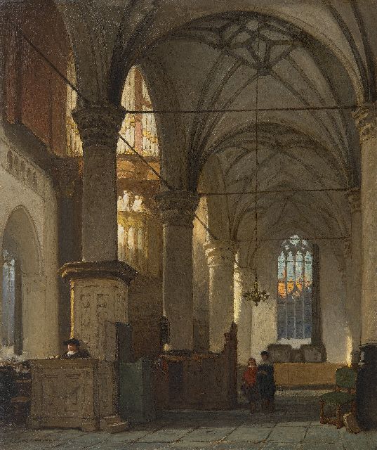 Johannes Bosboom | Interieur van de Grote of Sint-Laurenskerk in Alkmaar, olieverf op paneel, 43,1 x 36,1 cm, gesigneerd l.o.