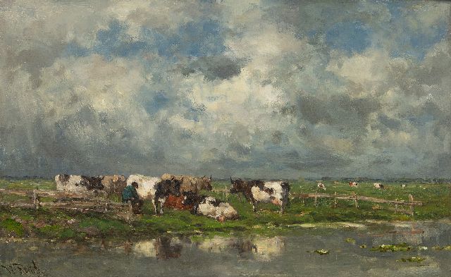 Willem Roelofs | Melktijd, olieverf op doek, 37,3 x 58,4 cm, gesigneerd l.o. en te dateren ca. 1886