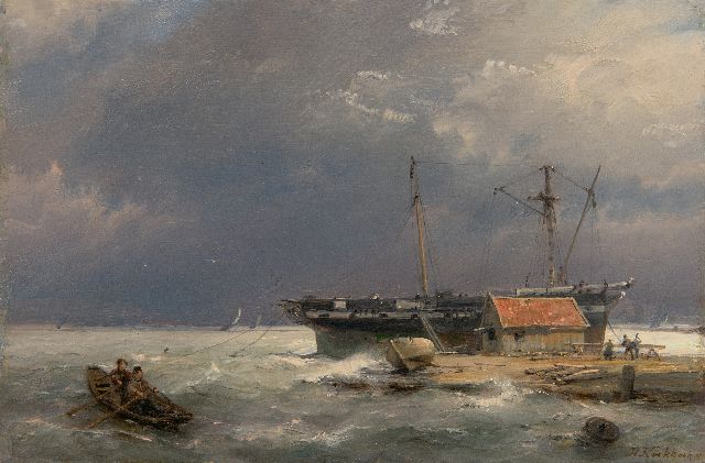 Hermanus Koekkoek | Gezicht op het IJ, nabij Amsterdam, olieverf op paneel, 13,5 x 20,4 cm, gesigneerd r.o. en verso gedateerd 1878
