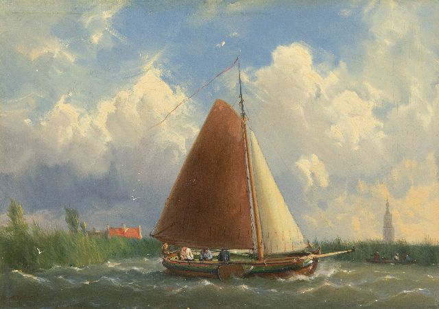 Jan H.B. Koekkoek | Pleziervaart op een Fries jacht, olieverf op paneel, 23,1 x 32,6 cm, gesigneerd l.o. en gedateerd '61