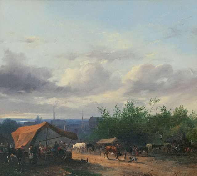 Jacobus Pelgrom | Veemarkt, olieverf op doek, 37,9 x 42,5 cm, gesigneerd r.o. en gedateerd 1847