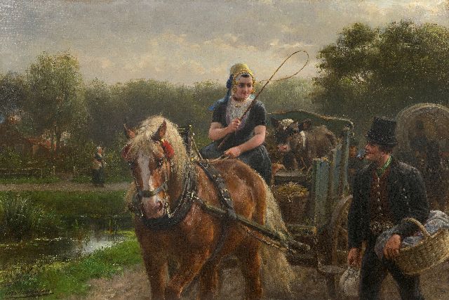 Otto Eerelman | Ontmoeting op weg naar de markt op Walcheren, olieverf op doek, 60,5 x 89,9 cm, gesigneerd l.o.