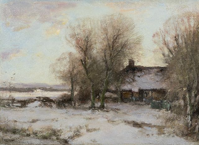Louis Apol | Boerderij in sneeuwlandschap, olieverf op doek, 34,3 x 46,2 cm, gesigneerd l.o.