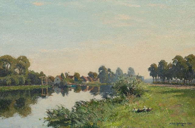 Schagen G.F. van | Zomer langs de rivier, olieverf op doek 59,7 x 90,2 cm, gesigneerd r.o. en gedateerd 1942
