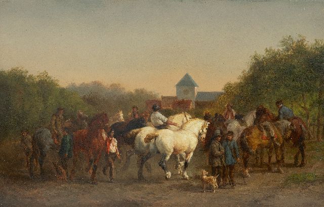 Cornelis Albertus Johannes Schermer | Paardenmarkt, olieverf op paneel, 25,7 x 39,9 cm, gesigneerd l.o.