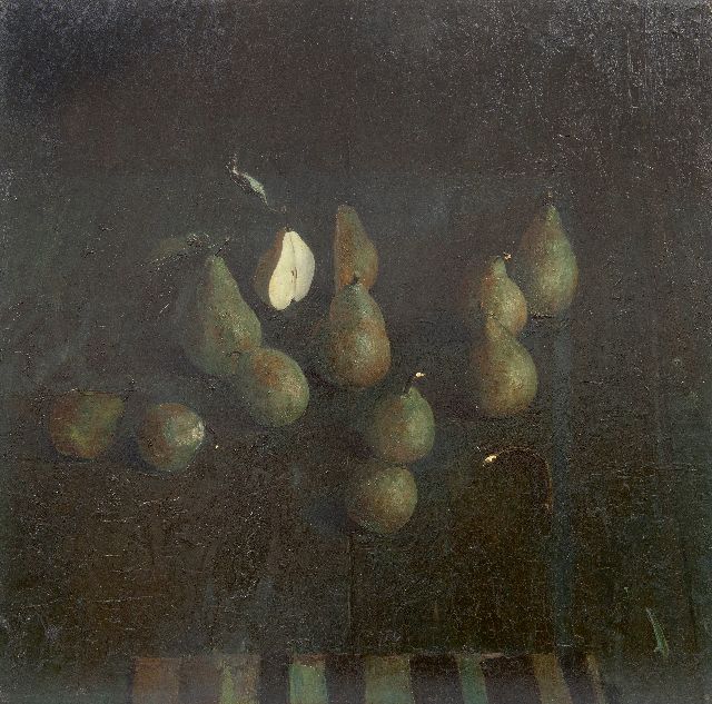 Jan van der Kooi | Peren, olieverf op board, 59,5 x 60,0 cm, gesigneerd m.o. en gedateerd 1985