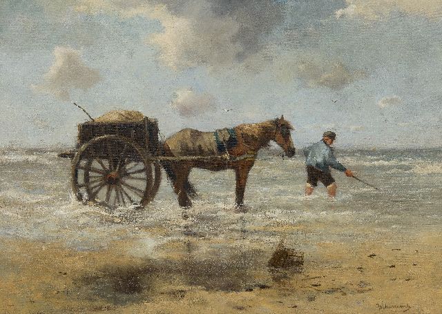 Johan Frederik Cornelis Scherrewitz | Garnalenvisser, olieverf op doek, 60,2 x 85,0 cm, gesigneerd r.o.