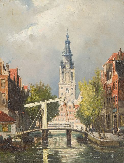 Christiaan Dommelshuizen | Amsterdams stadsgezicht met de Zuiderkerkstoren, olieverf op paneel, 22,8 x 17,7 cm, gesigneerd r.o.