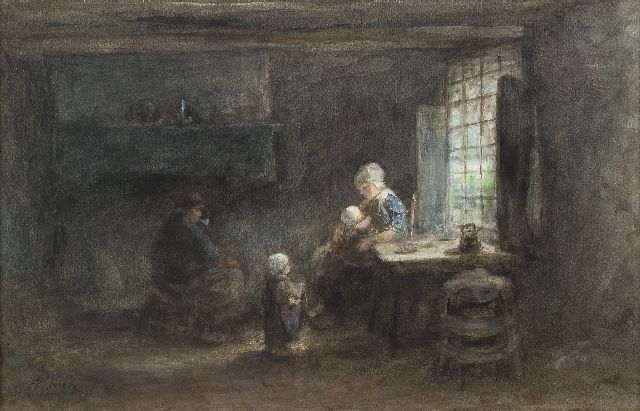 Jozef Israëls | Het jonge gezin, pastel en aquarel op papier, 35,3 x 53,5 cm, gesigneerd l.o.