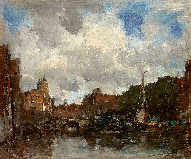Maris J.H.  | Een Hollandse havenstad (Dordrecht), olieverf op doek 41,5 x 49,0 cm, gesigneerd r.o. en te dateren ca. 1890