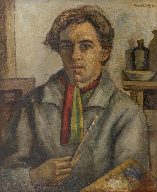 Otto van Rees | Zelfportret met palet, olieverf op doek, 75,2 x 60,0 cm, gesigneerd r.b. (dubbel) en gedateerd '40