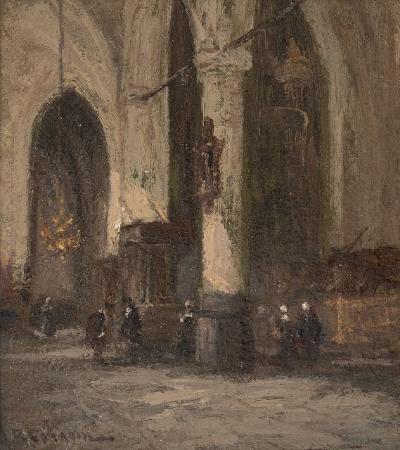 Johannes Bosboom | Kerkinterieur, olieverf op paneel, 18,3 x 15,6 cm, gesigneerd l.o.