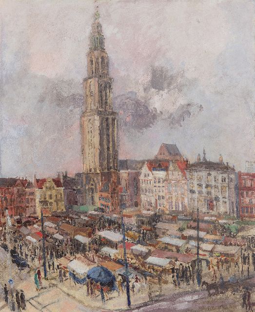 Ben Walrecht | Marktdag bij de Martinitoren, Groningen, olieverf op doek, 81,1 x 66,3 cm, gesigneerd r.o. en gedateerd '38