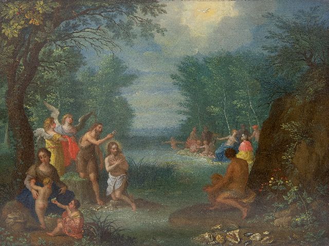 Jacob Andries Beschey | De doop van Christus in de Jordaan, olieverf op paneel, 24,3 x 31,9 cm