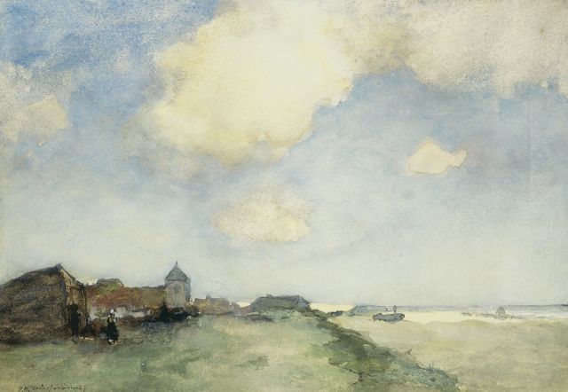 Jan Hendrik Weissenbruch | Hollands dorpje aan de kust, aquarel op papier, 27,0 x 39,0 cm, gesigneerd l.o.
