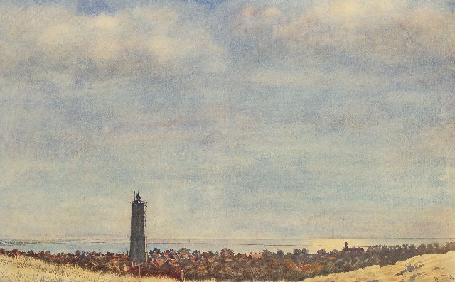 Dirk Nijland | Gezicht op de Brandaris, Terschelling, aquarel op papier, 57,4 x 92,6 cm, gesigneerd r.o. met initialen en gedateerd '49