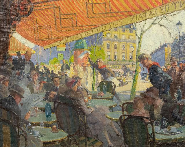 Robert Emil Stübner | Terras van het Café de la Paix op de Place de l'Opéra in Parijs, olieverf op doek, 60,2 x 75,0 cm, gesigneerd r.o.