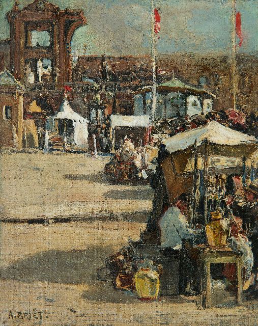 Arthur Briët | Bij het Kurhaus in Scheveningen na de brand, olieverf op doek op board, 19,8 x 15,8 cm, gesigneerd l.o. en te dateren ca. 1886