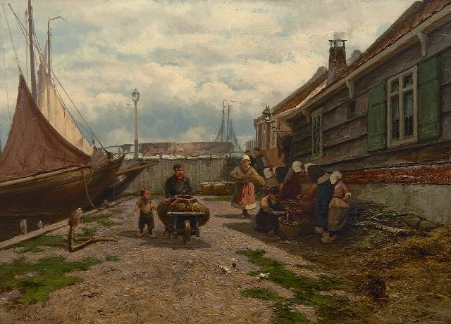 Jan H.B. Koekkoek | Visverkoopsters in Zuiderzeehaven, olieverf op paneel, 53,2 x 73,0 cm, gesigneerd l.o. en gedateerd 1894