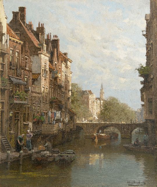 Karel Klinkenberg | Stadsgracht in de zomer, olieverf op doek, 46,9 x 39,2 cm, gesigneerd r.o.