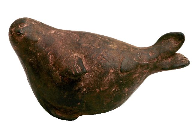 Hemert E. van | Zeehondje, brons 8,5 x 15,0 cm, gesigneerd met monogram op buik en te dateren 2017