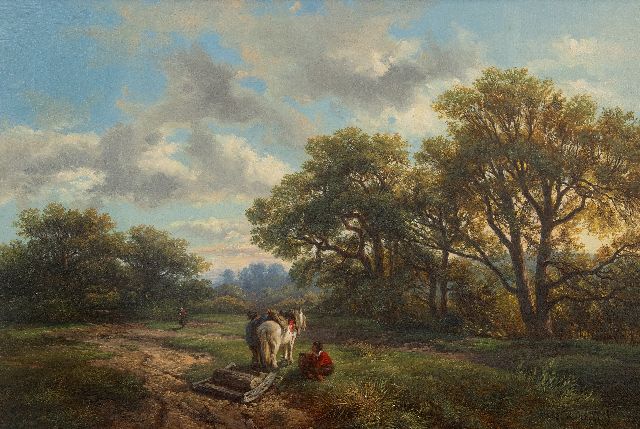 Willem Roelofs | Aan de bosrand, olieverf op doek, 48,4 x 69,0 cm, gesigneerd r.o. en te dateren ca. 1850