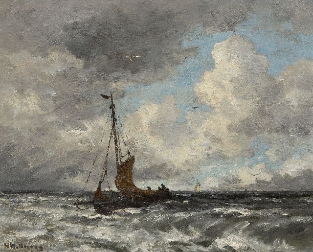 Hendrik Willem Mesdag | Bomschuit op de Noordzee, olieverf op doek op board, 40,2 x 50,6 cm, gesigneerd l.o.