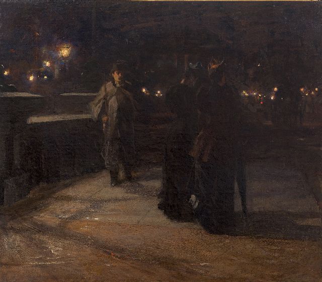 Floris Arntzenius | De schilder ontmoet twee dames in de nacht, olieverf op doek, 70,2 x 79,7 cm
