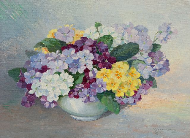 Joh. H. Kaemmerer | Voorjaarsbloemen, olieverf op doek, 30,3 x 40,2 cm, gesigneerd r.o.