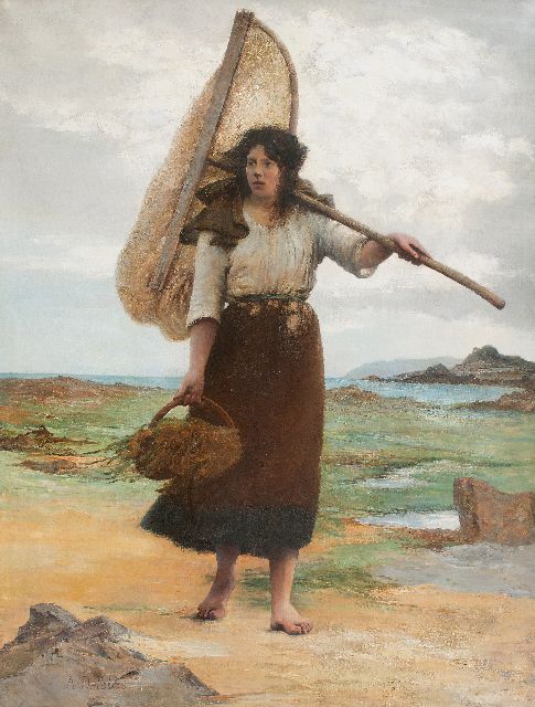 François-Alfred Delobbe | Vissersmeisje, olieverf op doek, 248,0 x 191,0 cm, gesigneerd r.o.
