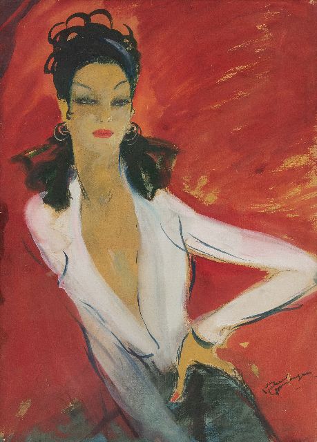 Jean-Gabriel Domergue | Agnes in witte blouse, gouache op papier, 52,0 x 38,0 cm, gesigneerd r.o.