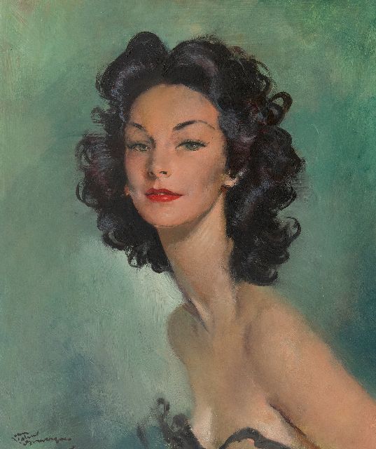 Jean-Gabriel Domergue | Jeune femme aux cheveux noirs, olieverf op board, 54,8 x 46,0 cm, gesigneerd l.o.