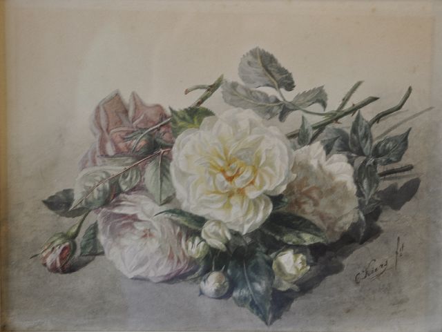 Catharina Kiers | Rozen, aquarel op papier, 24,0 x 31,5 cm, gesigneerd r.o.