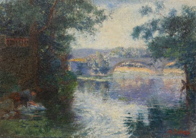 Charles Peyrard | Wasvrouwen bij een river, olieverf op doek, 45,8 x 65,1 cm, gesigneerd r.o.