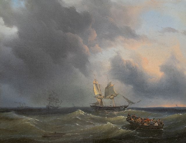 Pieter Hendrik Thomas | Schepen op woelige zee, olieverf op doek, 76,5 x 99,5 cm, gesigneerd l.o.