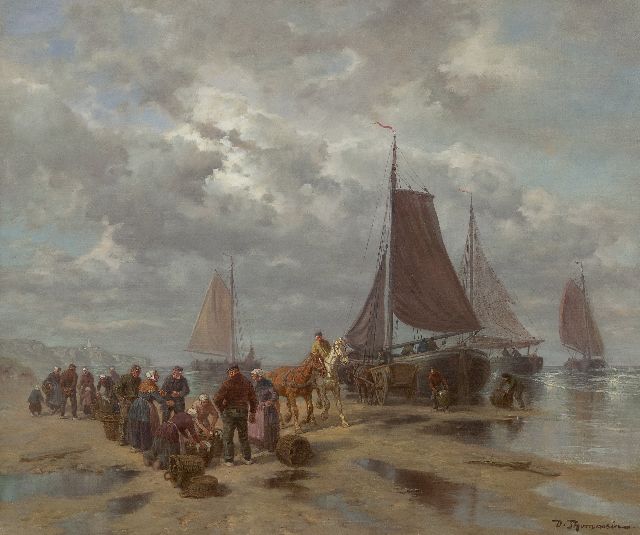 Désiré Thomassin | Visverkoop op het strand, olieverf op doek, 50,5 x 60,5 cm, gesigneerd r.o.