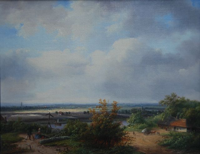 Velzen J.P. van | Panoramisch rivierlandschap, olieverf op doek 37,0 x 47,0 cm, gesigneerd l.o.