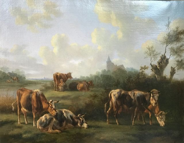 Albertus Verhoesen | Polderlandschap met vee, olieverf op doek, 61,5 x 80,0 cm, gesigneerd m.o. en gedateerd 1850