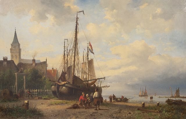 Nicolaar Martinus Wijdoogen | Vissersdorp bij het strand, olieverf op doek, 62,5 x 96,5 cm, gesigneerd l.o. en gedateerd 1871