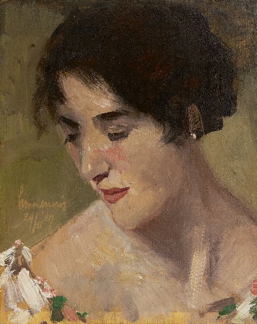 Simon Maris | Portret van een vrouw, olieverf op paneel, 26,3 x 21,0 cm, gesigneerd l.m. en gedateerd 24/11 '27