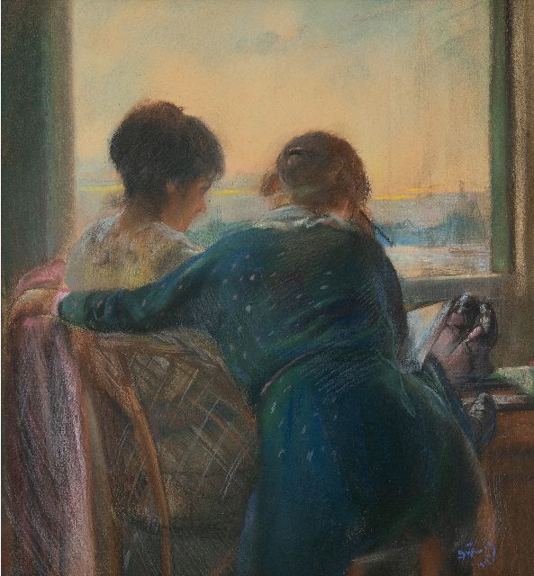 Theo Dijkwel | Twee vrouwen bij het venster, pastel op papier, 55,0 x 50,7 cm, gesigneerd r.o. en gedateerd 1915