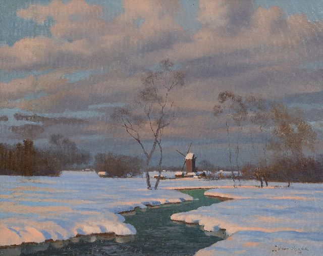 Johan Meijer | Sneeuwlandschap met molen, olieverf op doek, 40,1 x 50,0 cm, gesigneerd r.o.