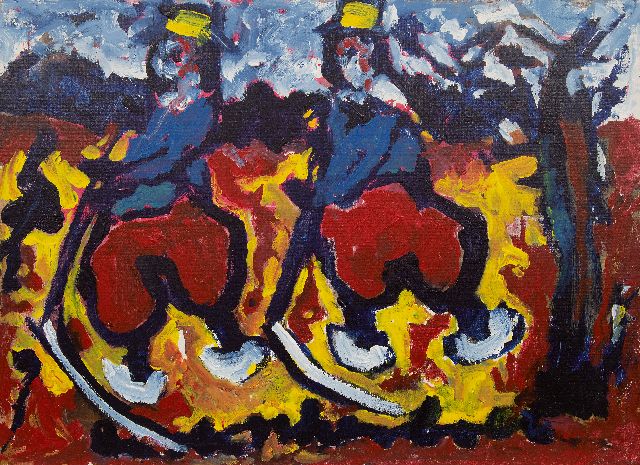 Anton Heyboer | De maaiers, acryl op doek, 80,0 x 110,0 cm, gesigneerd verso